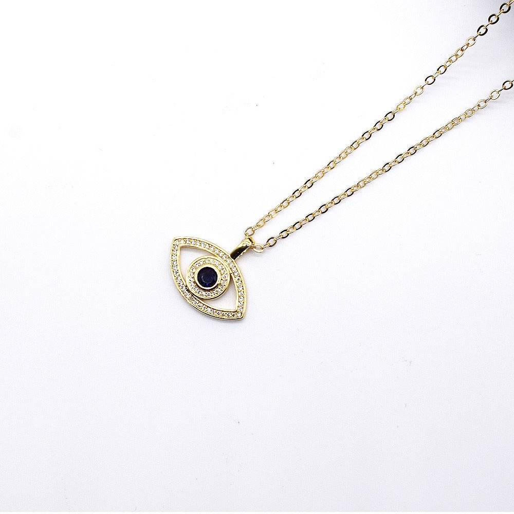 18k Layered Real Gold Filled evil eye charm pendant with 18" necklace chain #33