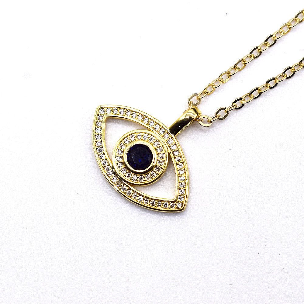 18k Layered Real Gold Filled evil eye charm pendant with 18" necklace chain #33