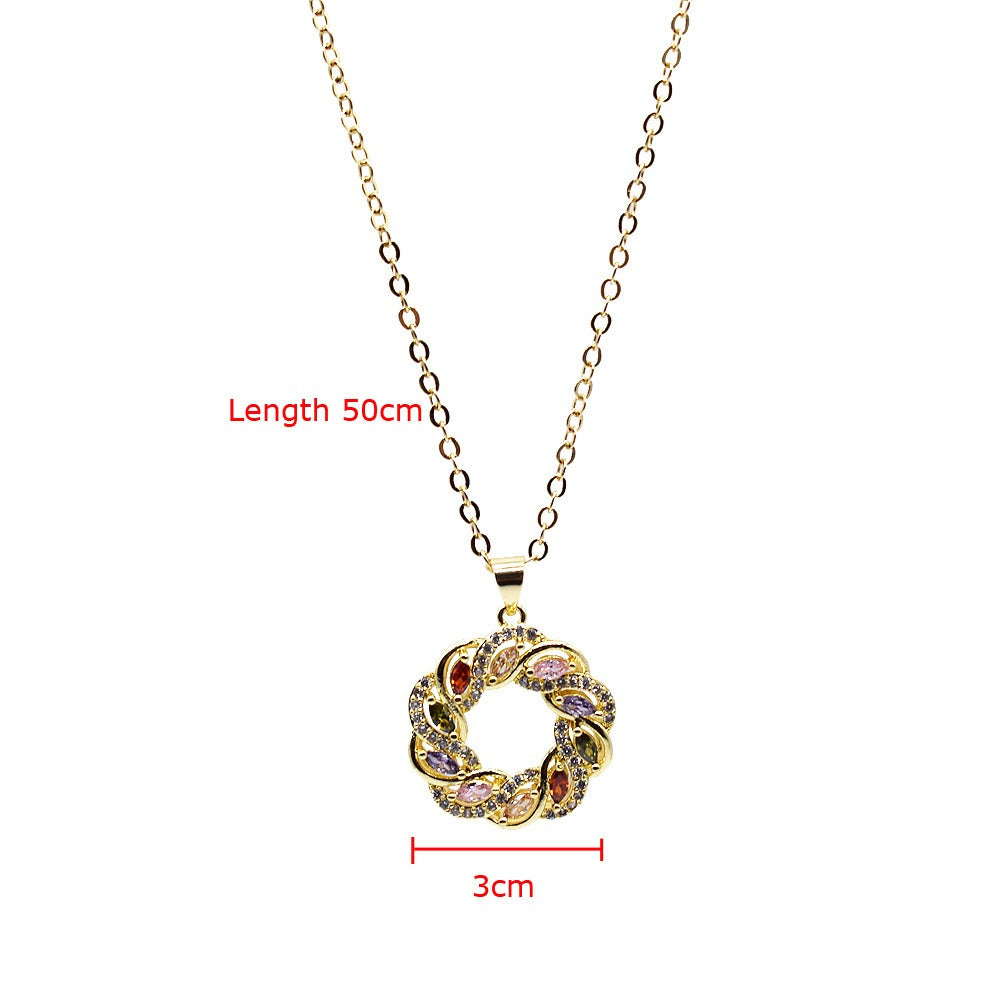 18k Layered Real Gold Filled round colors stones pendant charm with 18" chain necklace #35