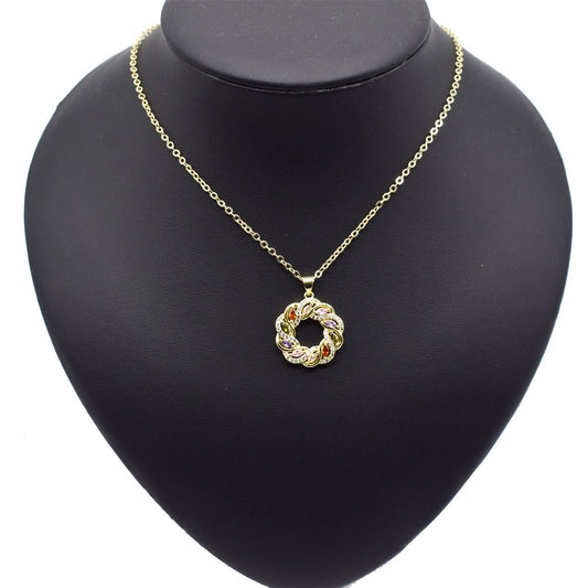 18k Layered Real Gold Filled round colors stones pendant charm with 18" chain necklace #35