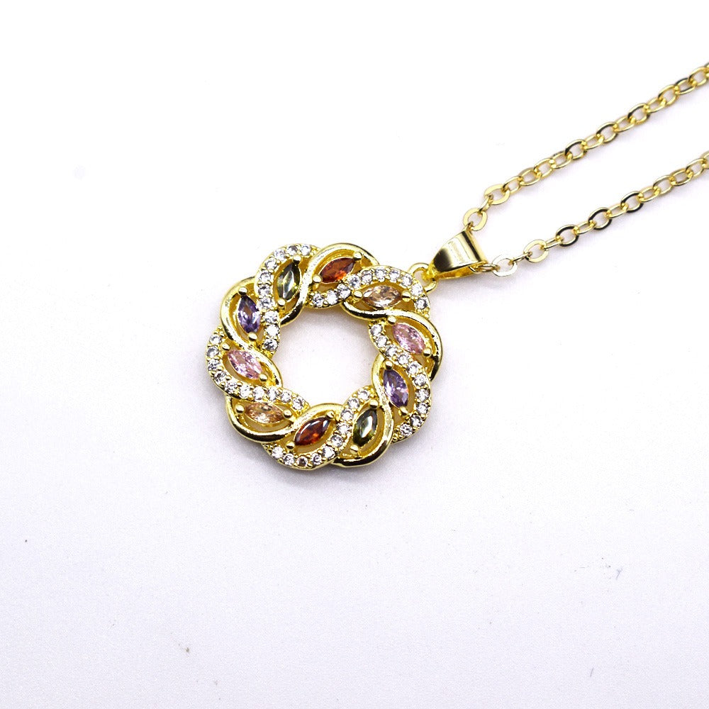 18k Layered Real Gold Filled round colors stones pendant charm with 18" chain necklace #35