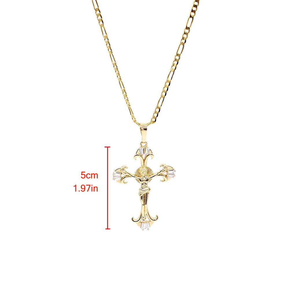 18k Layered Real Gold Filled cross charm pendant with 24" necklace chain #36