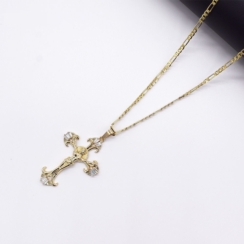 18k Layered Real Gold Filled cross charm pendant with 24" necklace chain #36