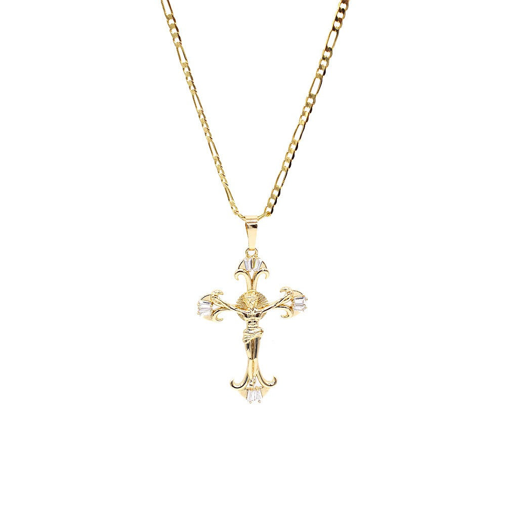 18k Layered Real Gold Filled cross charm pendant with 24" necklace chain #36