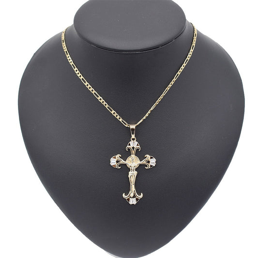 18k Layered Real Gold Filled cross charm pendant with 24" necklace chain #36