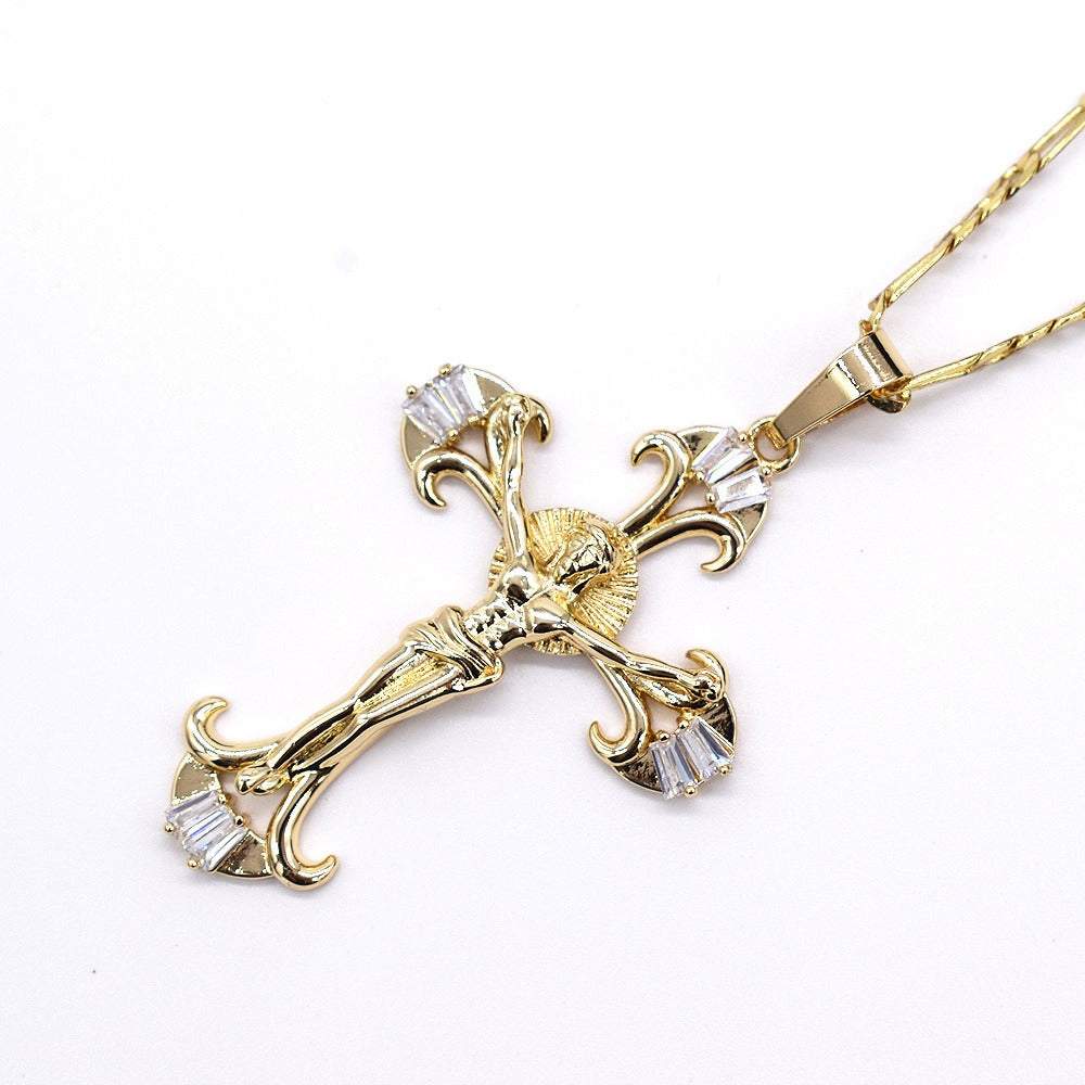 18k Layered Real Gold Filled cross charm pendant with 24" necklace chain #36