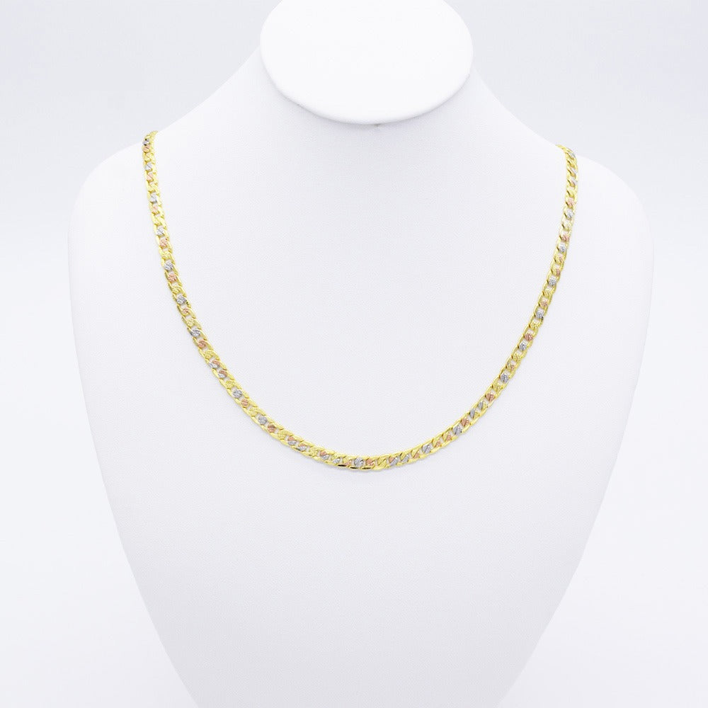 18k Layered Real Gold Filled cuben link necklace chain tri colors 24"