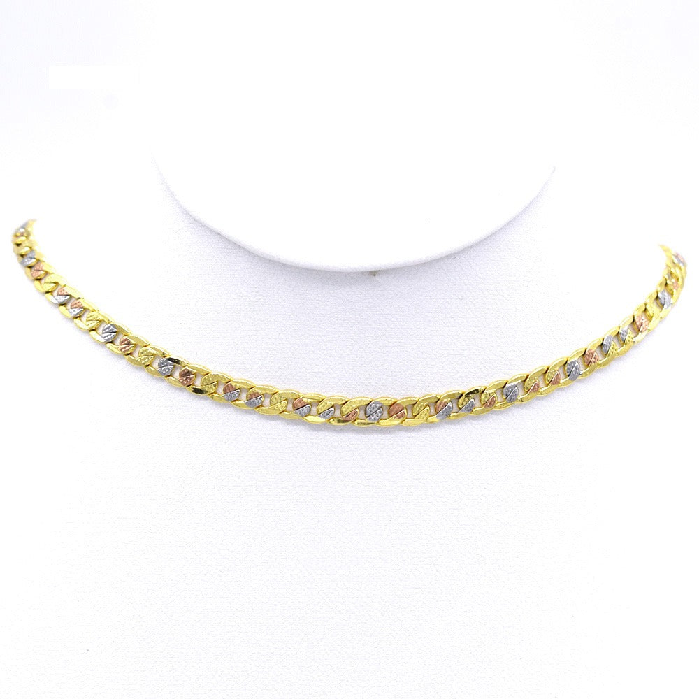 18k Layered Real Gold Filled cuben link necklace chain tri colors 24"