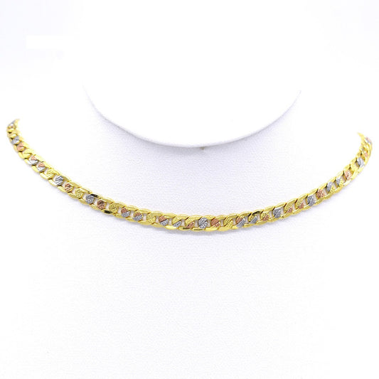 18k Layered Real Gold Filled cuben link necklace chain tri colors 24"