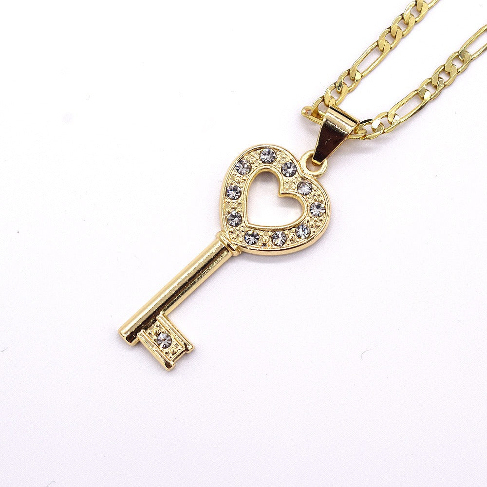 18k Layered Real Gold Filled heart key pendant charm with 24" necklace chain #38