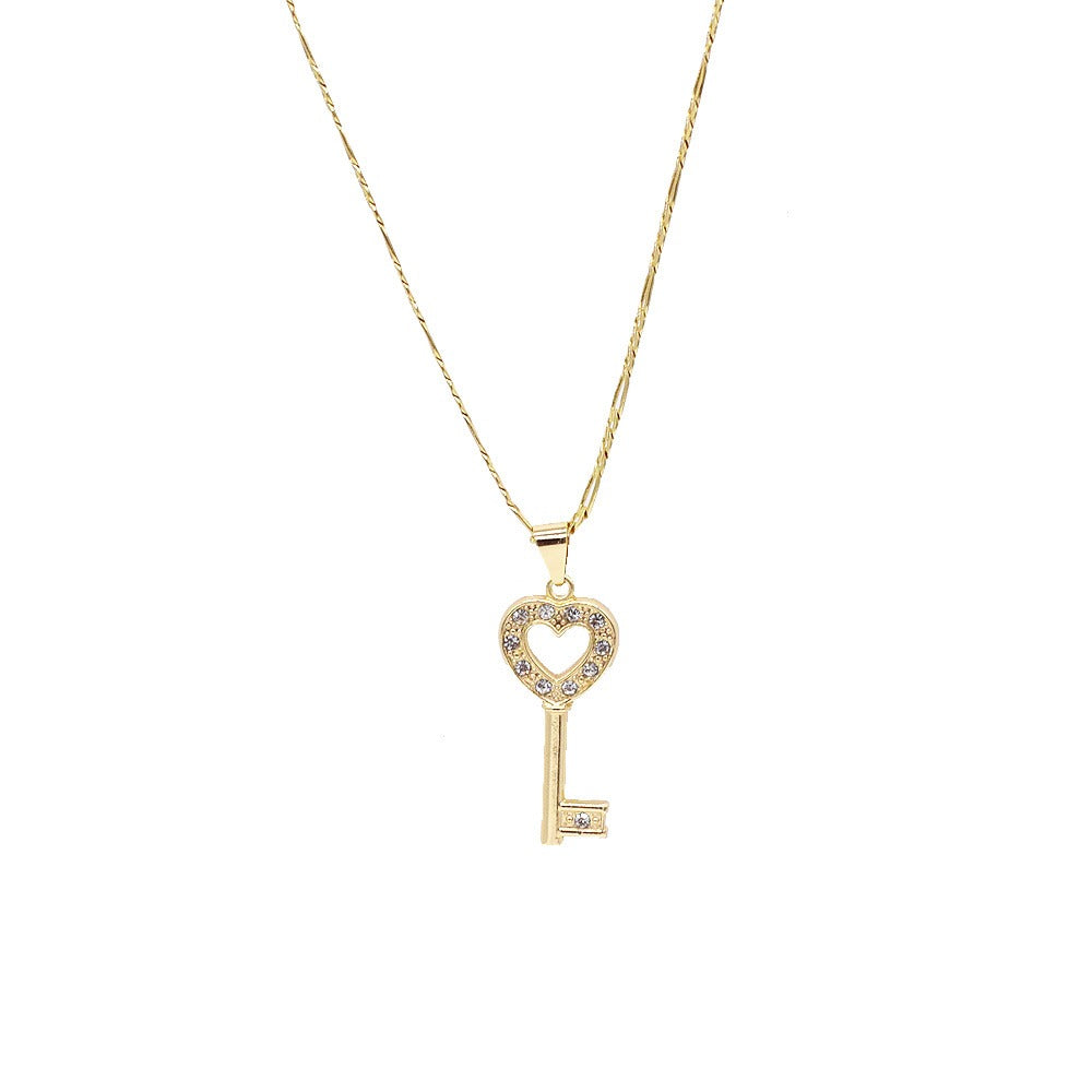 18k Layered Real Gold Filled heart key pendant charm with 24" necklace chain #38