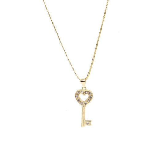 18k Layered Real Gold Filled heart key pendant charm with 24" necklace chain #38