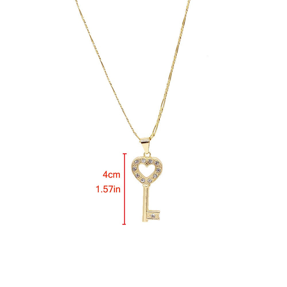 18k Layered Real Gold Filled heart key pendant charm with 24" necklace chain #38