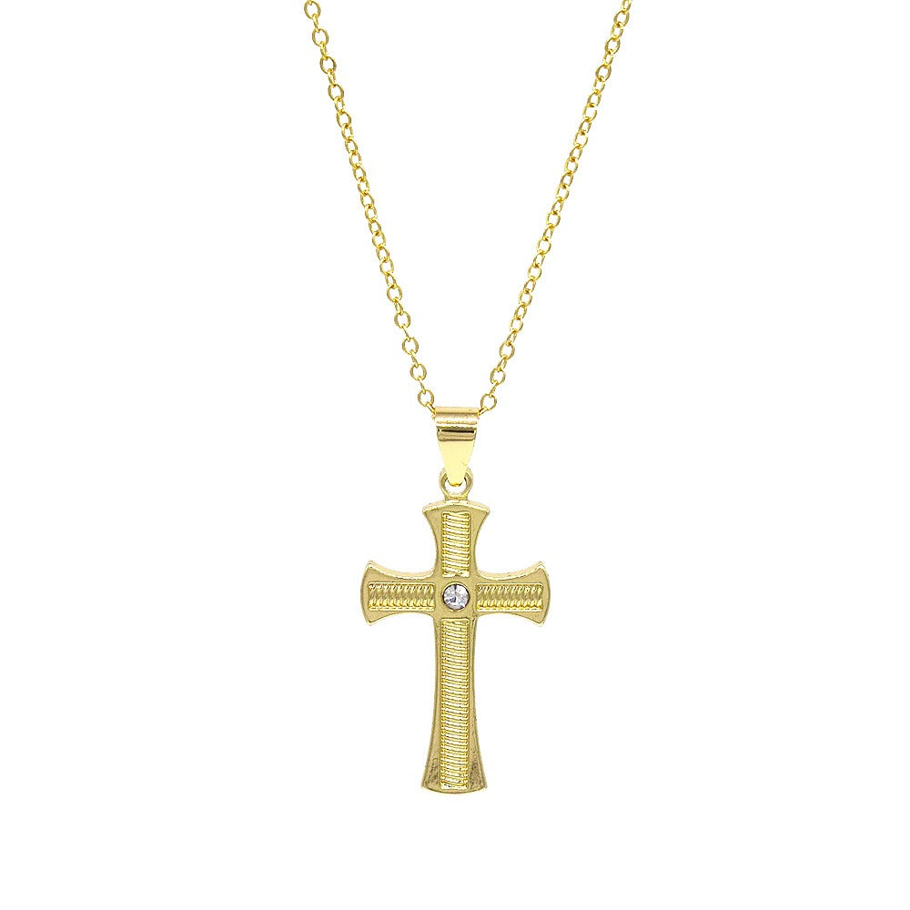 18k Layered Real Gold Filled cross pendant charm with 24" chain necklace #40