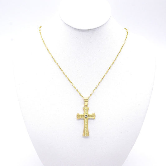 18k Layered Real Gold Filled cross pendant charm with 24" chain necklace #40