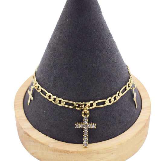 18k Layered real gold Plated cross anklet bracelet #38