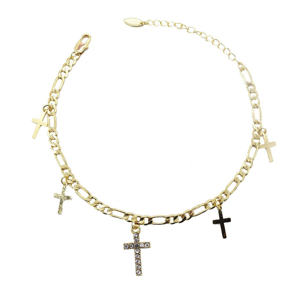 18k Layered real gold Plated cross anklet bracelet #38