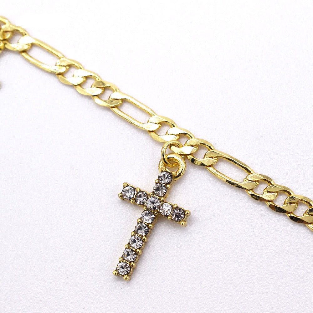 18k Layered real gold Plated cross anklet bracelet #38