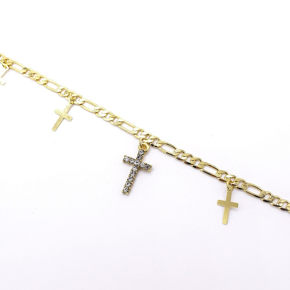 18k Layered real gold Plated cross anklet bracelet #38