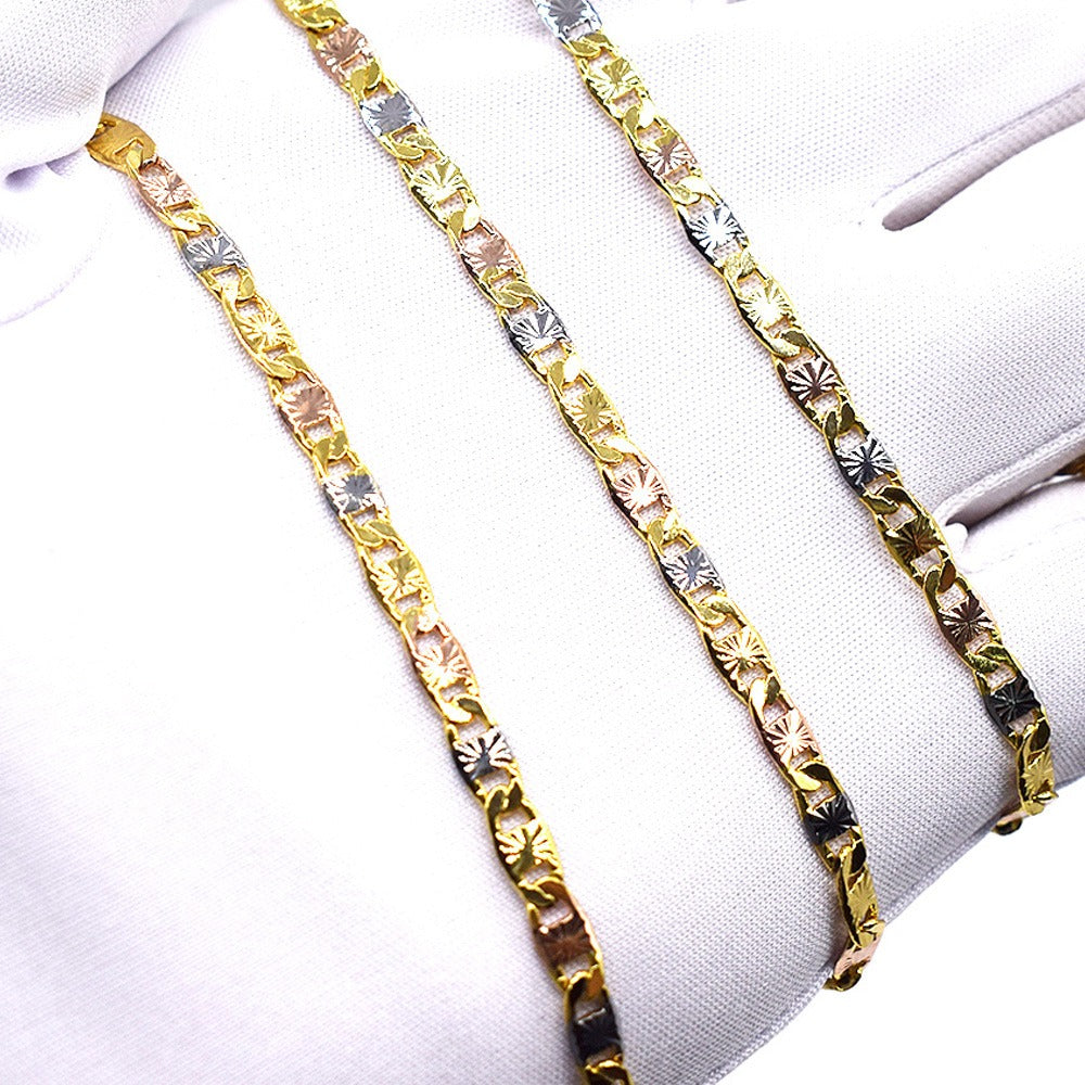 14k Layered real gold filled Valentino necklace chain link tri colors 24"