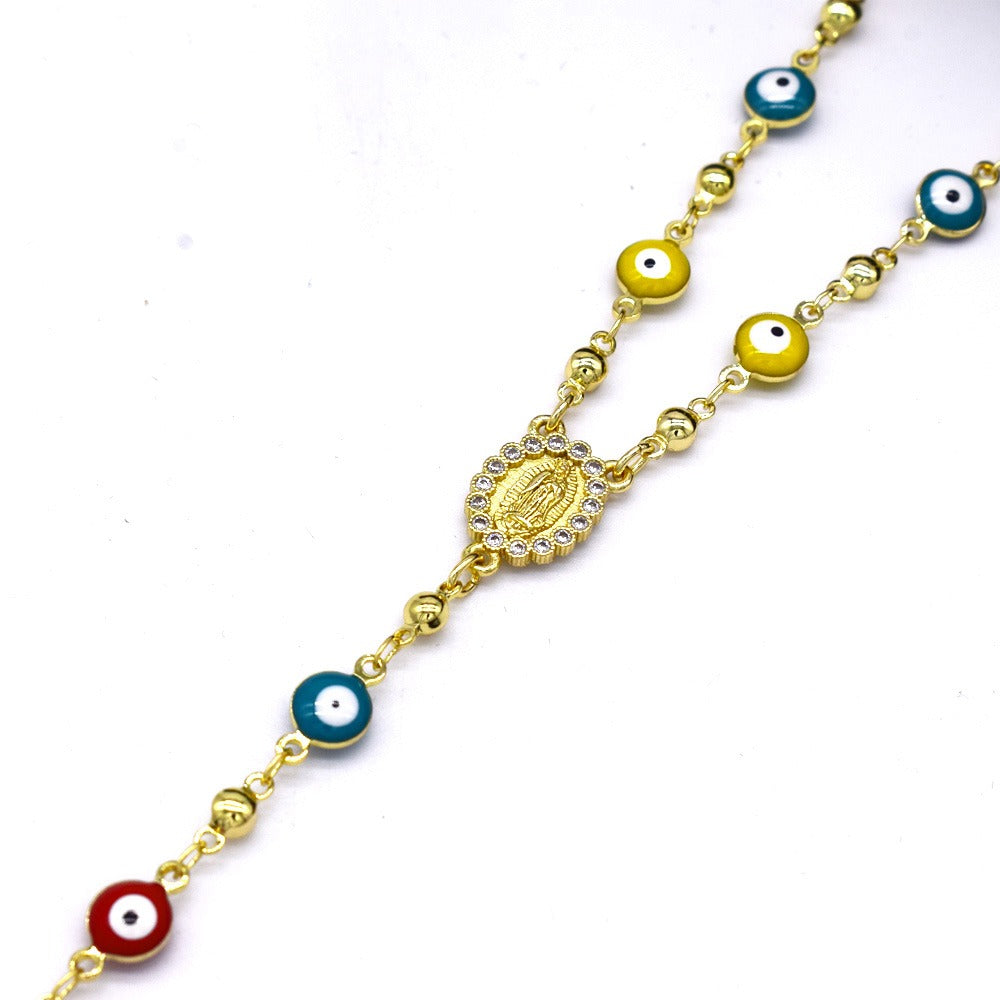 18k Layered real gold filled religious rosary necklace EVIL eyes #12