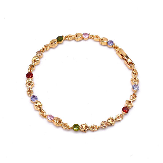 18k Layered real gold filled Colors stones bracelet 7.5 inches #14