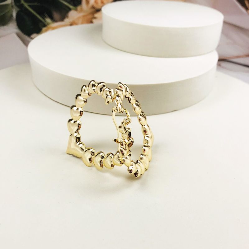 18k Layered Real Gold Filled hearts bamboo hoop earrings #84