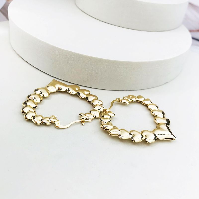 18k Layered Real Gold Filled hearts bamboo hoop earrings #84