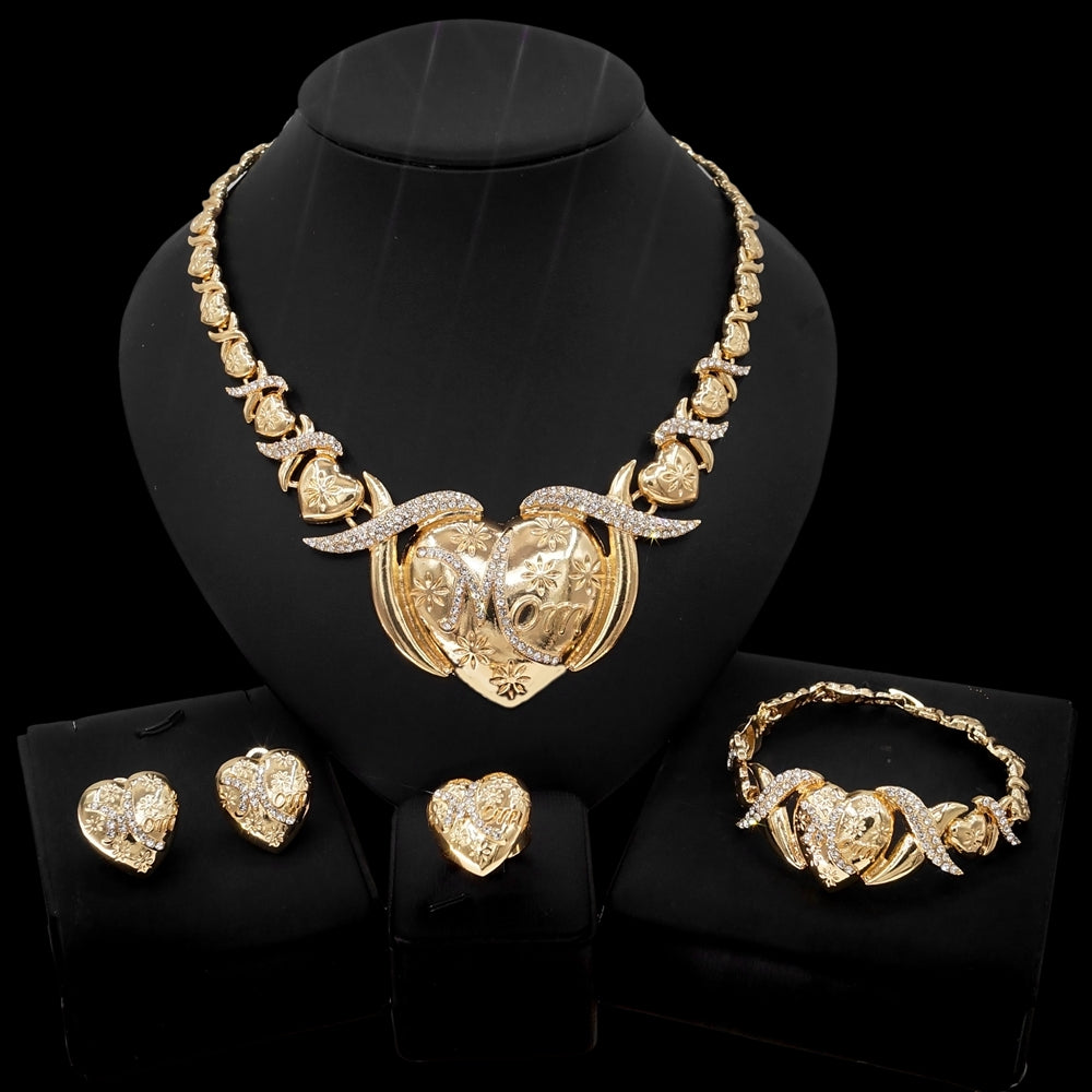 HUGS &KISSES xo big heart mom set gold Plated #145