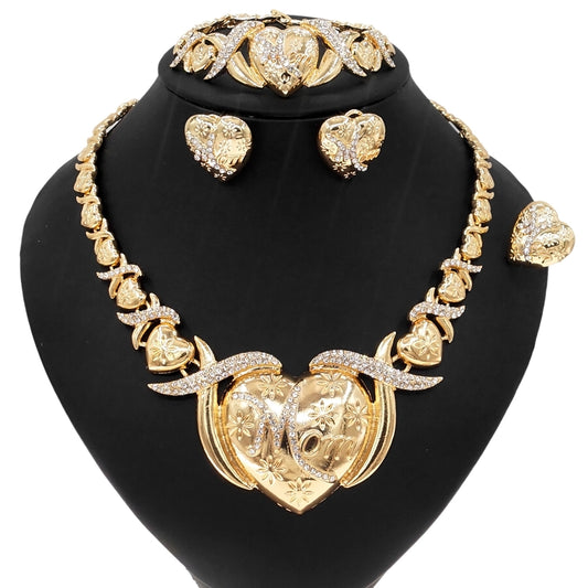 HUGS &KISSES xo big heart mom set gold Plated #145