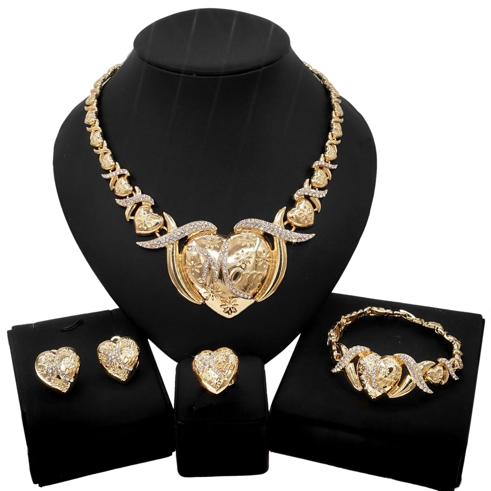 HUGS &KISSES xo big heart mom set gold Plated #145