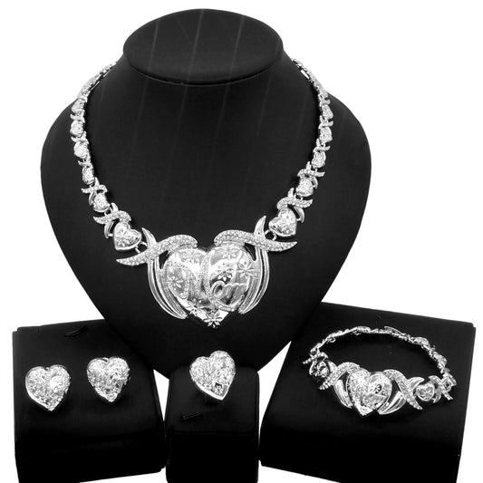 HUGS &KISSES xo mom big heart set silver color gold Plated #146