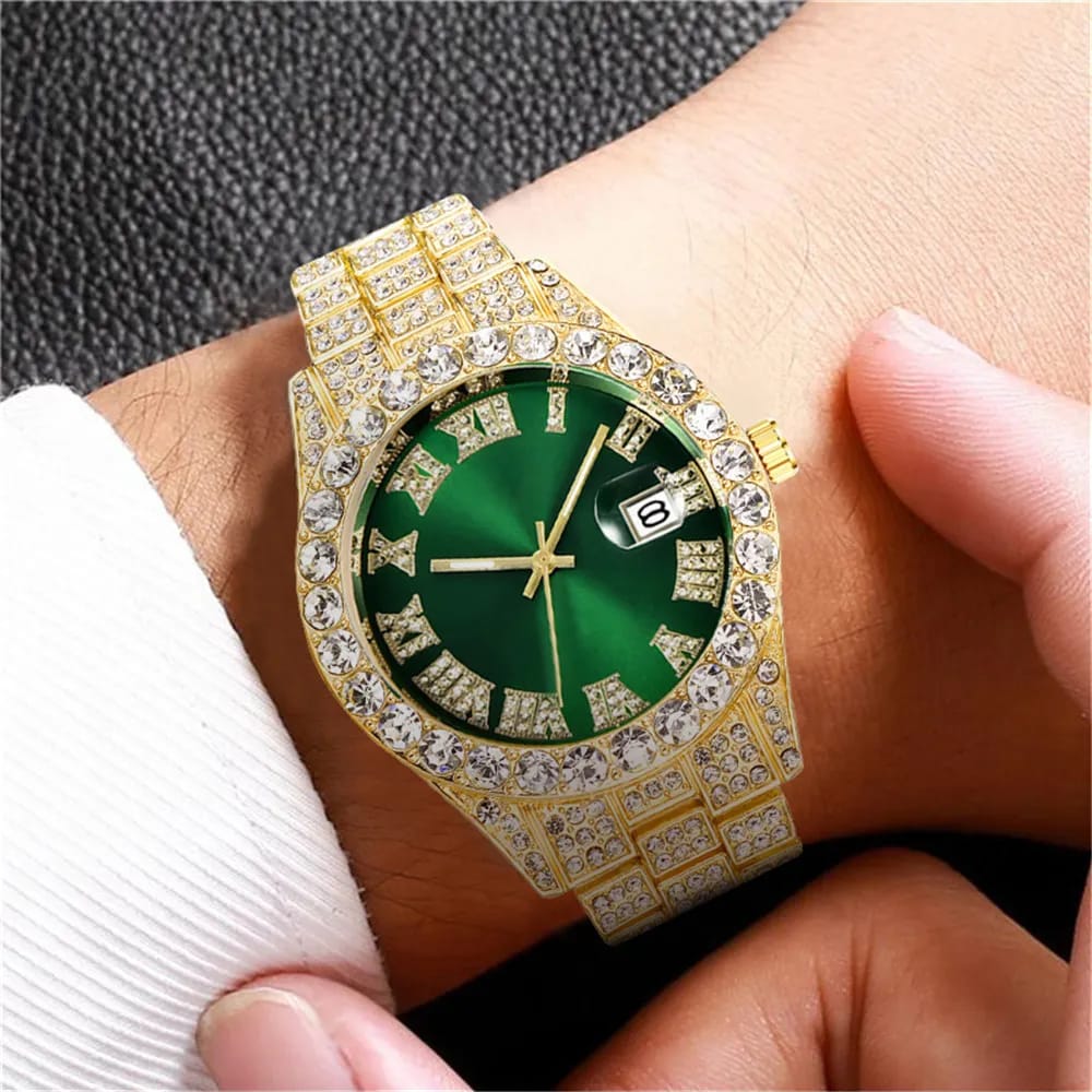 Iced out Presidential watch green face high quality unisex hip hop #1