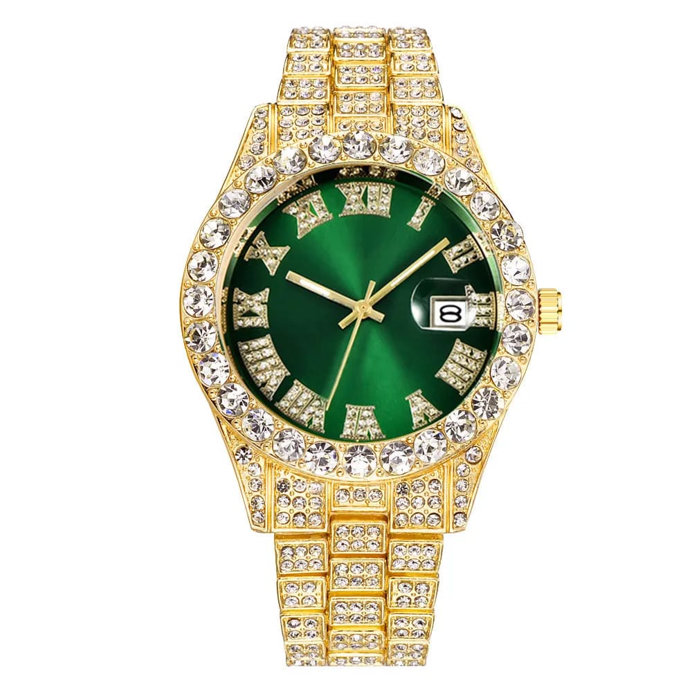 Iced out Presidential watch green face high quality unisex hip hop #1