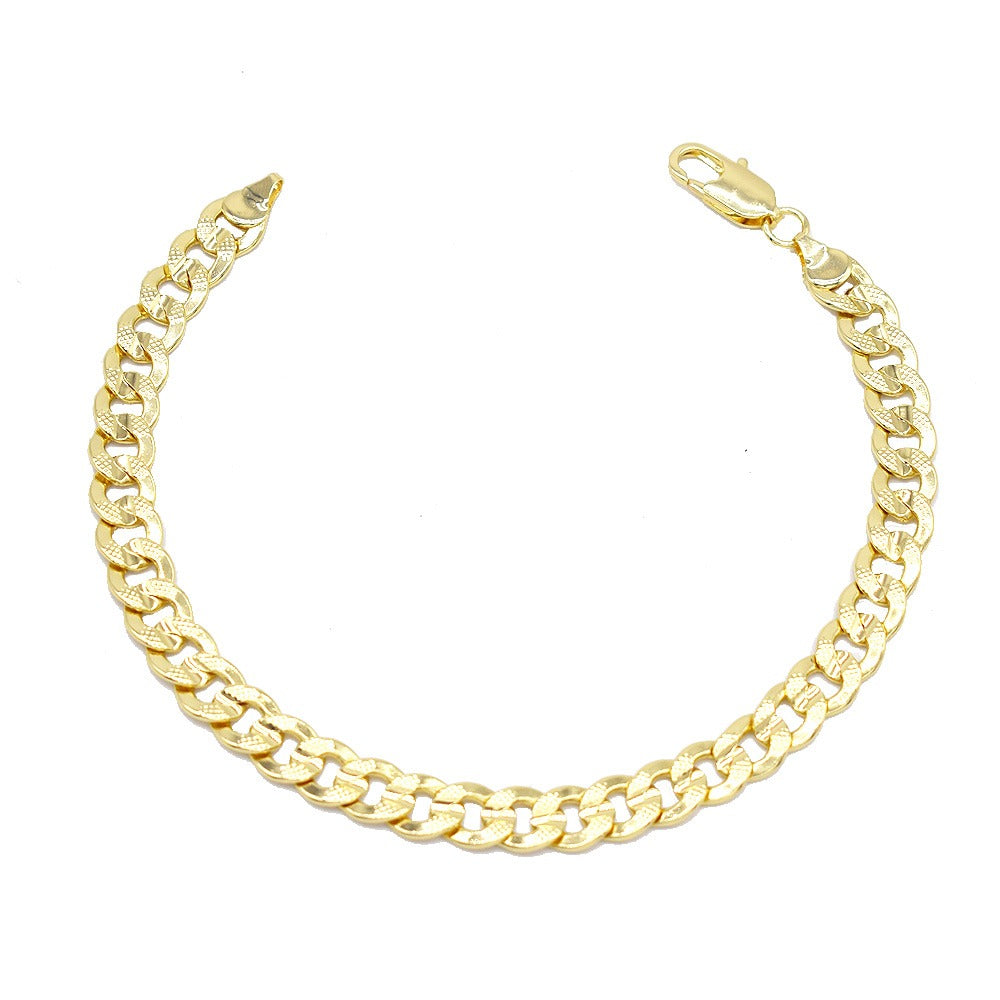 18k Layered real gold Plated close up Cuban link anklet bracelet #41