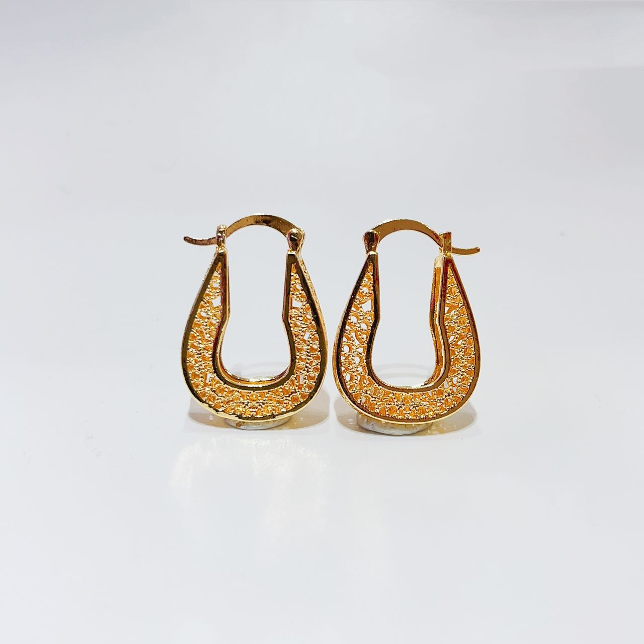 18k Layered real gold Plated basket hoop earrings #87