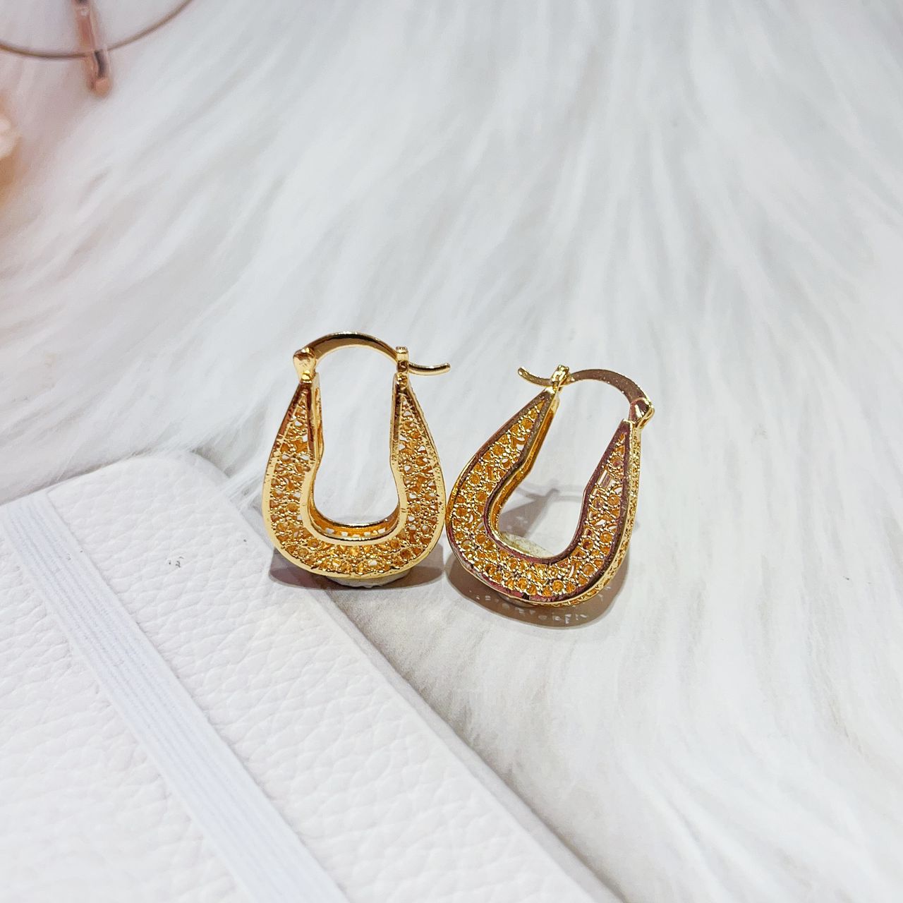 18k Layered real gold Plated basket hoop earrings #87