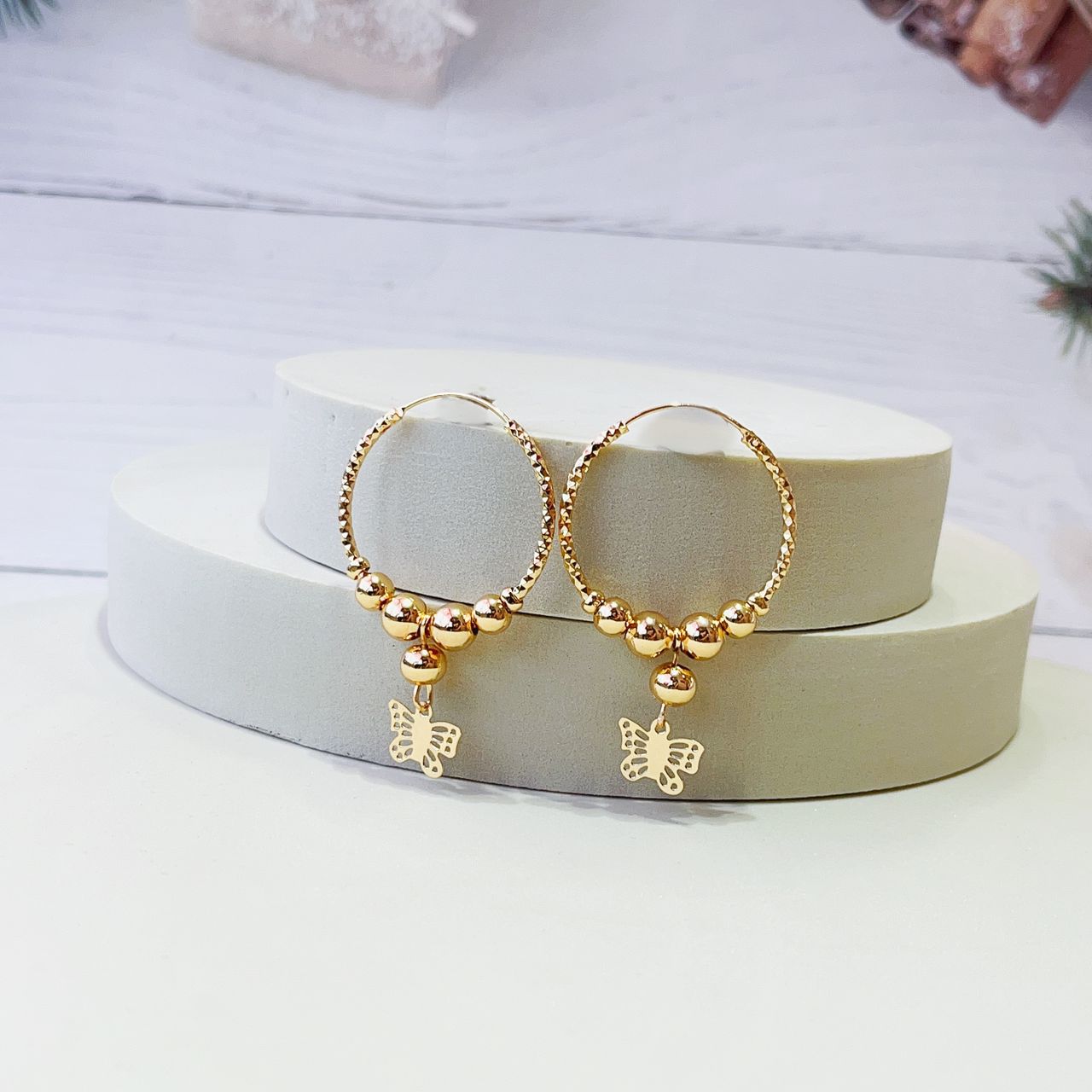 18k Layered real gold Plated butterfly hoop earrings #86