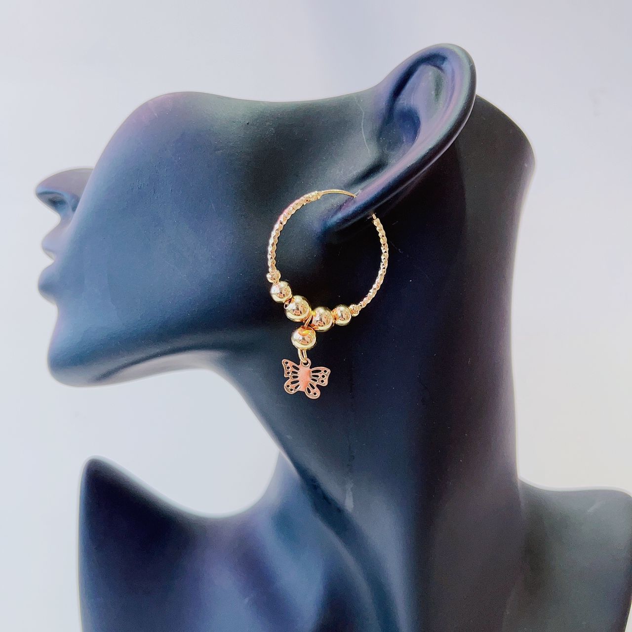 18k Layered real gold Plated butterfly hoop earrings #86