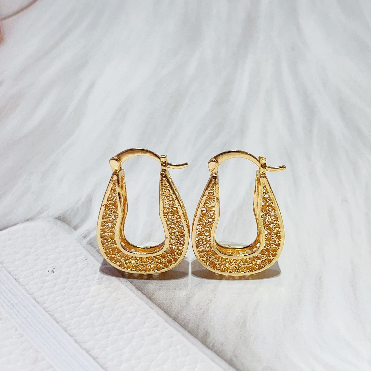 18k Layered real gold Plated basket hoop earrings #87