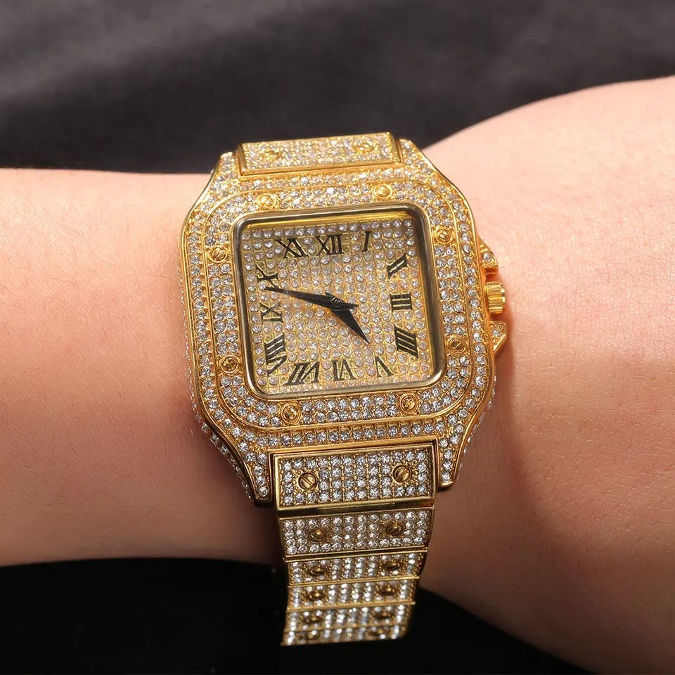 Iced out Presidential square face watch gold color high quality unisex hip hop #4