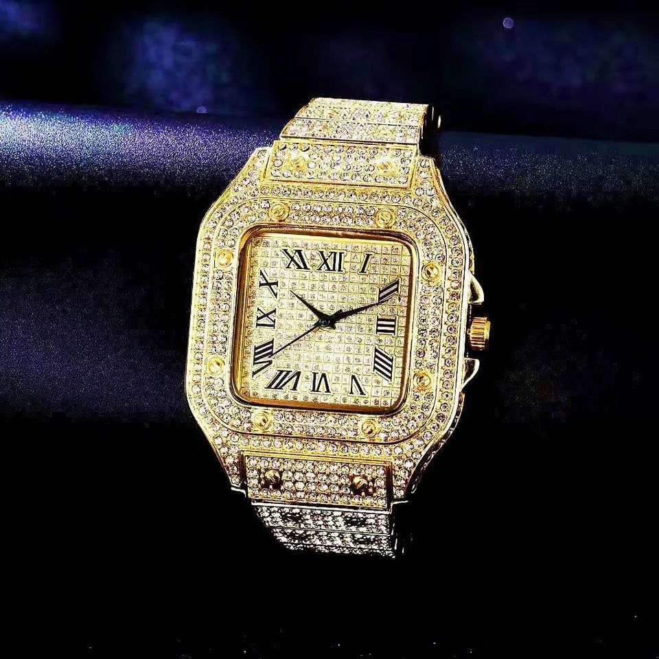 Iced out Presidential square face watch gold color high quality unisex hip hop #4