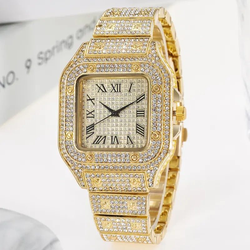 Iced out Presidential square face watch gold color high quality unisex hip hop #4