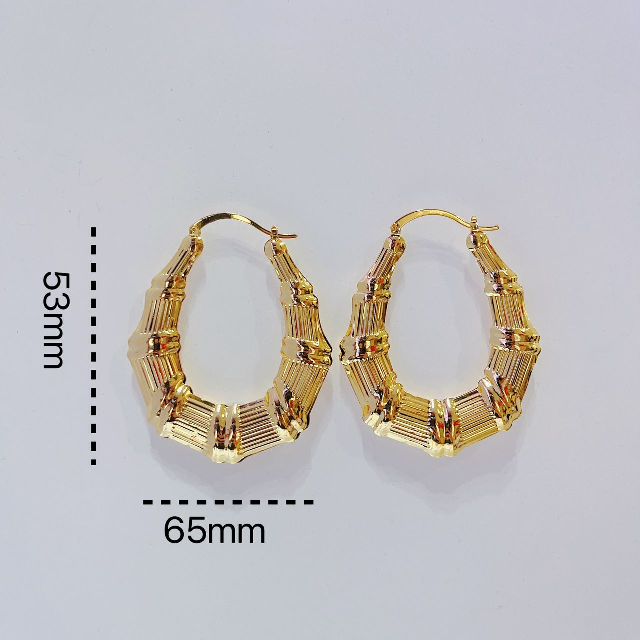 18k Layered Real Gold Filled oval bamboo hoop earrings #88