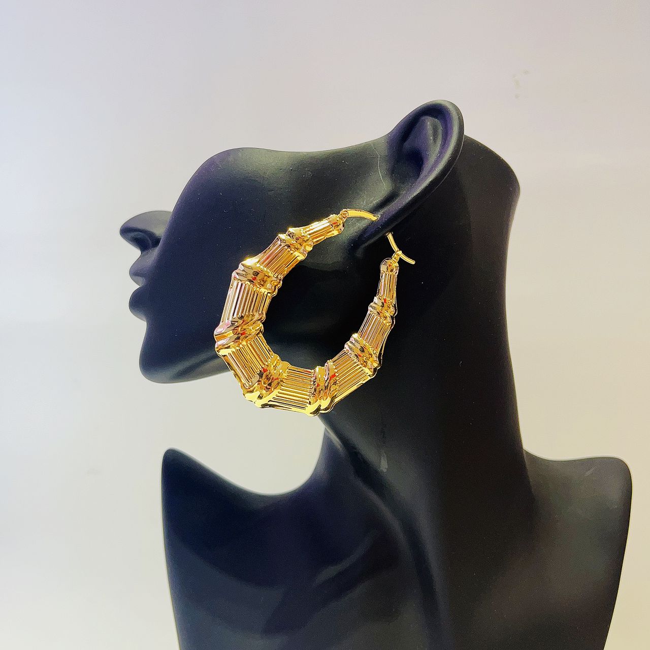 18k Layered Real Gold Filled oval bamboo hoop earrings #88