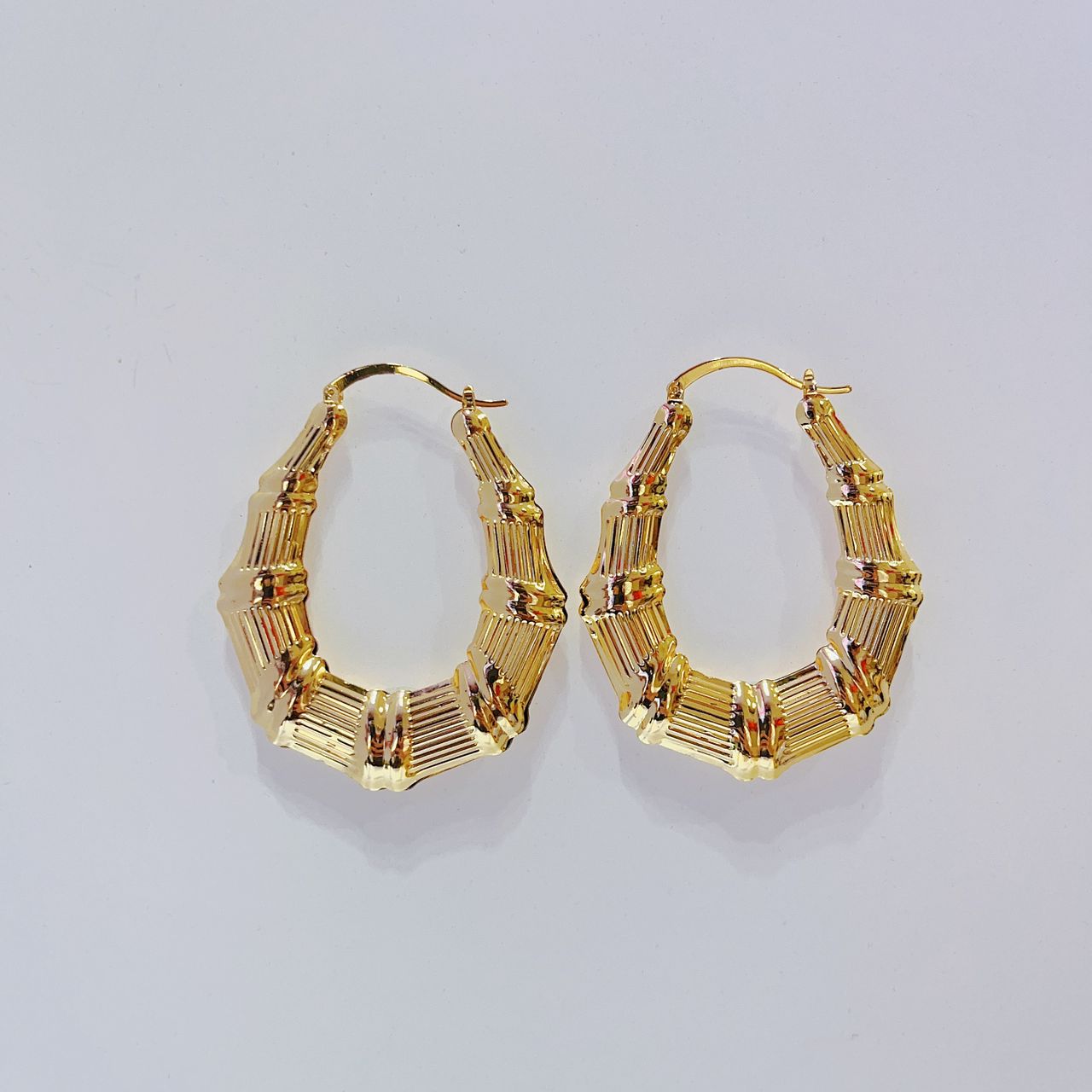 18k Layered Real Gold Filled oval bamboo hoop earrings #88