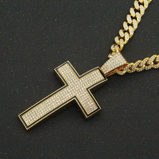 Hip hop set cuben necklace chain with icedout cross pendant charm Gold Plated #43