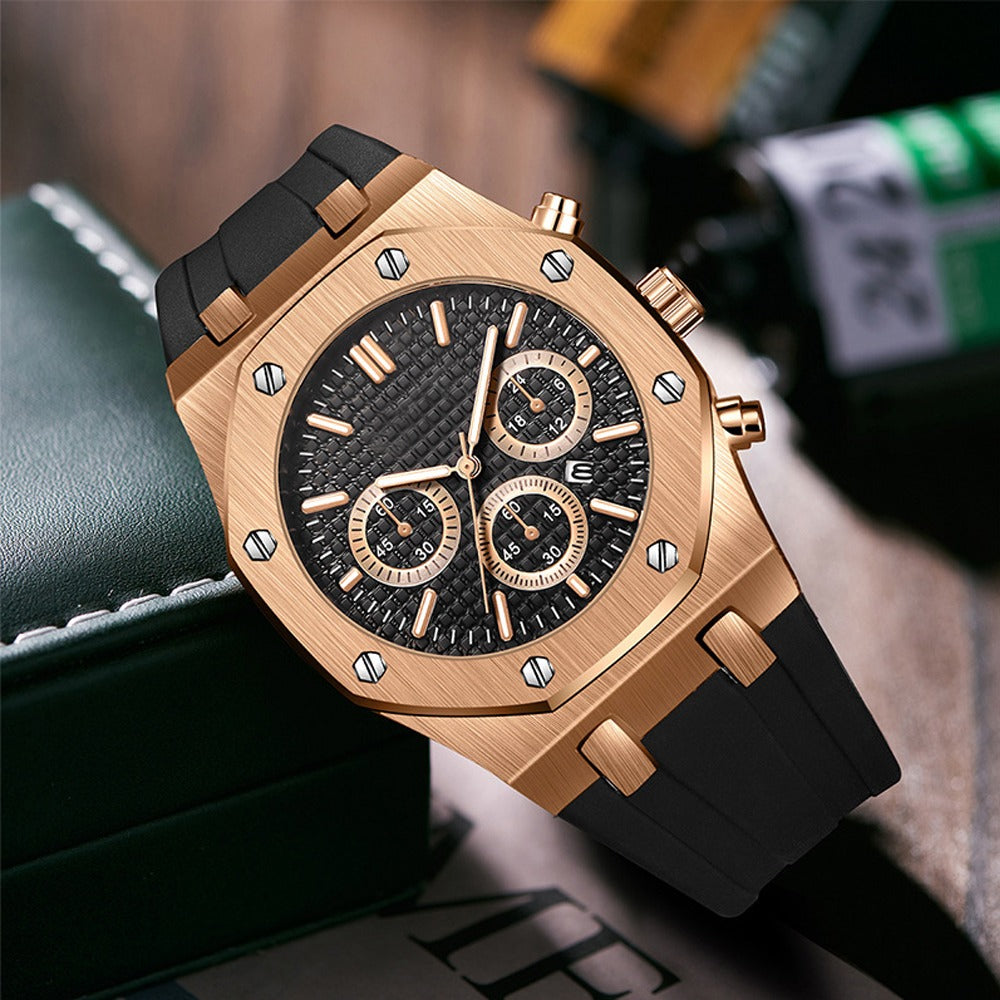 Luxury rose gold Presidential watch black face rubber  stainless steel high quality #6