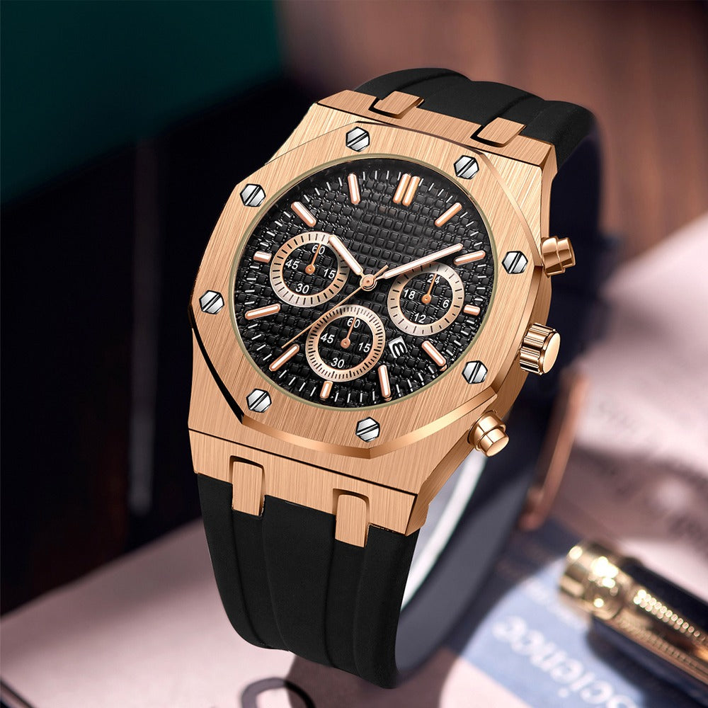 Luxury rose gold Presidential watch black face rubber  stainless steel high quality #6