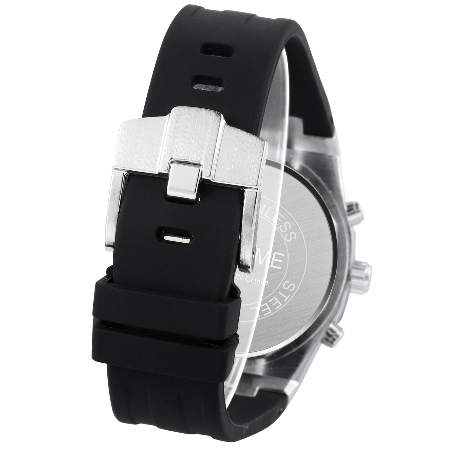 Luxury silver color Presidential watch black face rubber stainless steel high quality #7